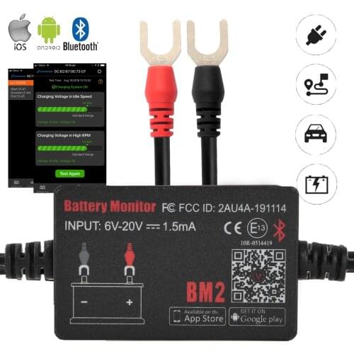 12V Car Battery Tester BM2 Bluetooth 4.0 Battery Analyzer Real Time Battery Monitor for Android IOS Car Battery Diagnostic Tool
