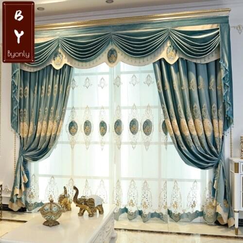 European Style Embroidered Curtain Cloth High-end Luxury Fashion Window Curtain Villa Curtains for Living Dining Room Bedroom