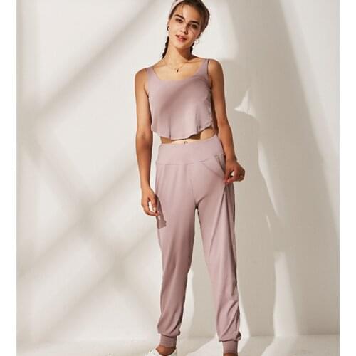 UA ROCK Womens Tracksuit Sportswear Fitness Yoga Suit set Loose Haren Pants Gym Clothing Workout Two Piece Sport Crop top bra