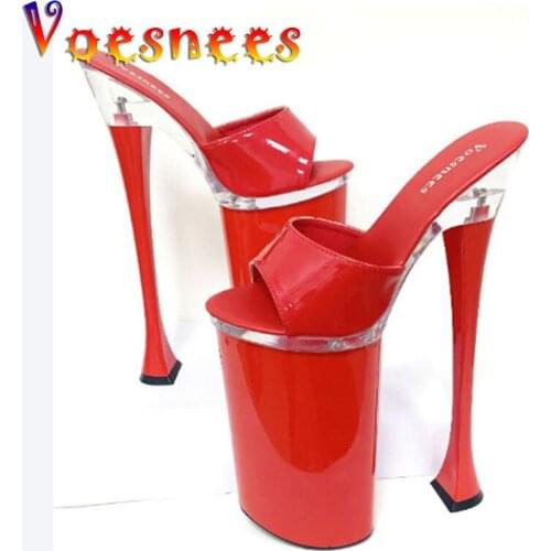 Voesnees 26CM Super High Heel Shoes Solid Color Simple Summer New Women Slippers Super Model Show Night Club Sandals Size 34-43
