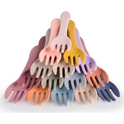 W3JF 3 Pcs Baby Training Feeding Food Bowl Spoon Fork Set Anti Slip Silicone Suction Dishes Utensil BPA-Free Tableware for