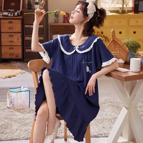 Plus Size "M-4XL" Womens Homedress Nightdress Half Sleeve Nightgowns Girls Sleepwear Cotton Sleepshirts Loose Home Clothing