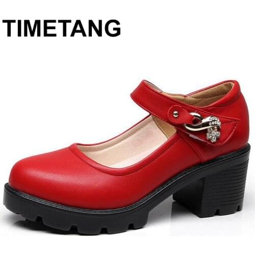 TIMETANGWomen Red Dress Black Color Shoes Platform Model Pumps Soft Comfortable E1212