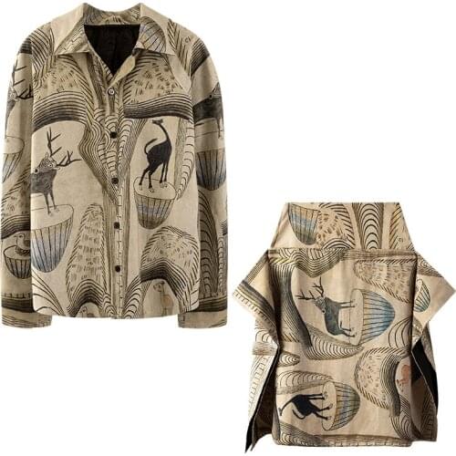 Women Blouse Skirts Sets Womens Suit Long Sleeve Casual Blouse Shirt Irregular Long Skirt Printing Two-piece Suit 2021 Matching