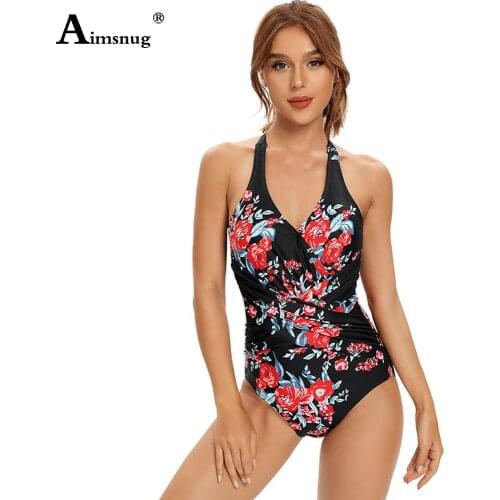 Women One Piece Swimsuit Model Flower Print Swimwear Onesie Bodysuit Sexy V-neck Halter Bathing Suit Female Monokini Beachwear