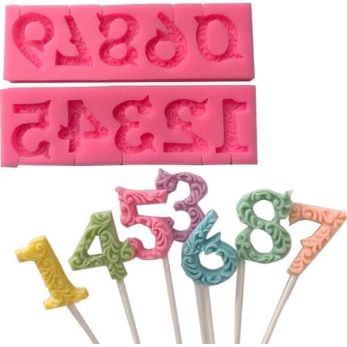 0-9 Numbers Birthday Digital Mold Lollipop Mould Birthday Cake Decoration Candle Mold DIY Chocolate Silicone Mold Cake Tools