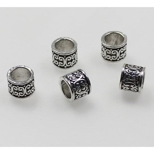 10/30pcs Antique Color Tube Big Hole Loose Beads Handmade Braid Beards/Hair Metal Space Beads DIY European Jewelry Findings
