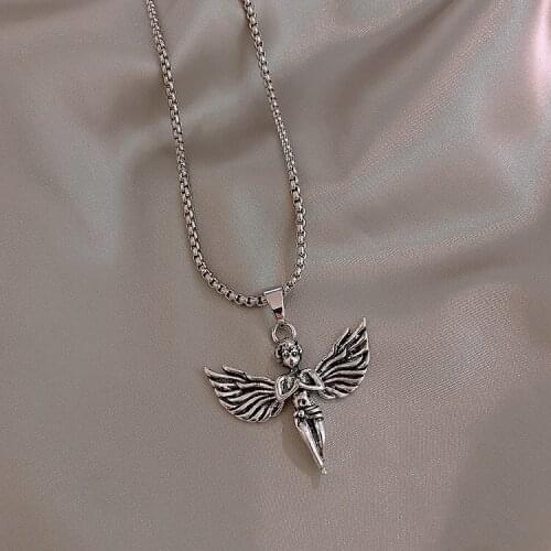 2020 Antique Silver Color Hip hop Men Womens Necklaces Wing Angel Pendant Necklace Sweater Hanging Decorate Jewelry For Women