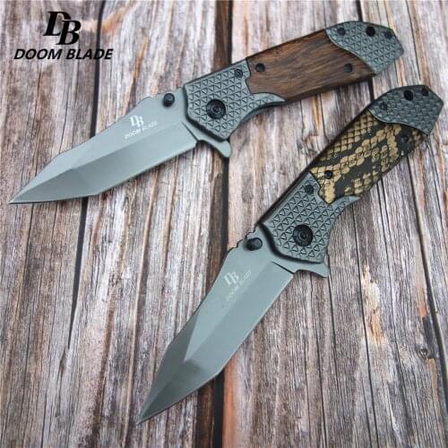7.9" 55-56HRC Knives Quick Folding Knife 5CR13MOV Wood Handle Pocket Folding Knife Camping Hunting Survival EDC Tool
