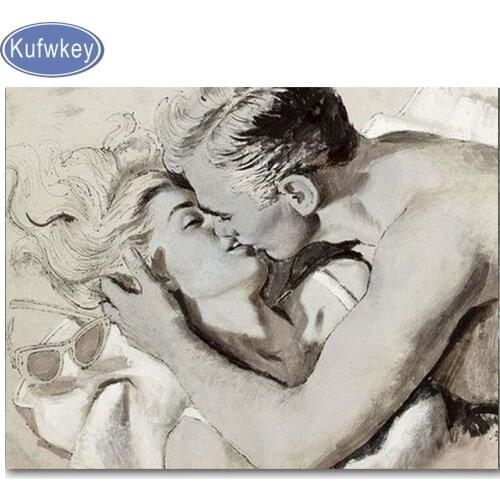 Love kiss diamond mosaic full drill squar round diamond embroidery Couple5d diamond painting rhinestones black white wall art