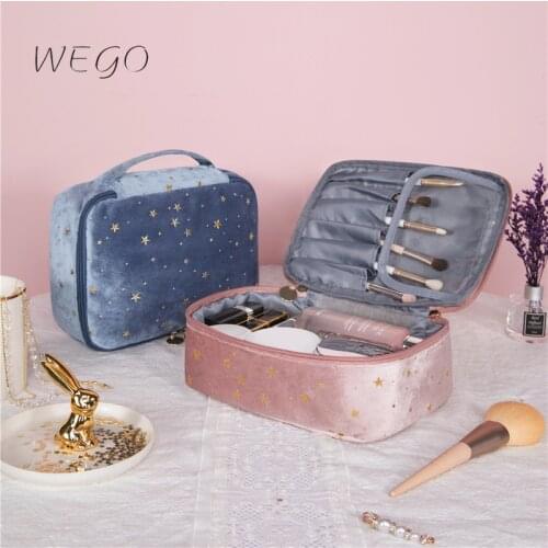 Velvet Cosmetic Bag Soft Portable Travel Lipstick Storage Sequins Star Flannel Double Layer Cosmetic Christmas New Year Gift