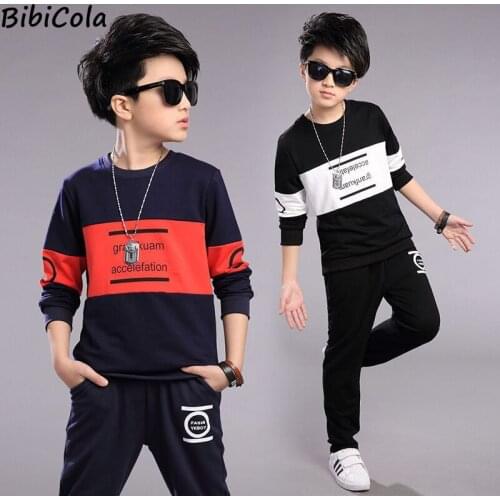 BibiCola Boys Clothes Sport Suit Casual Boys Clothing Sets Spring Autumn Letter Sweater + Trousers 2PCS Kids Tracksuit Clothes