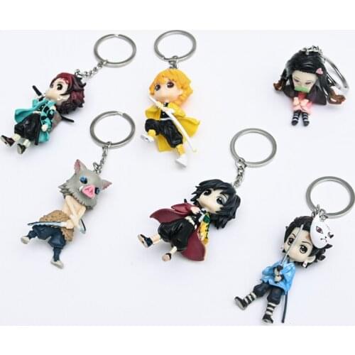 6PCS/Set Demon Slayer Rubber 3D Keychain Cute Kamado Nezuko Pendant Soft Rubbers Keyring Cosplay Figure Jewelry Japan Kids Gift