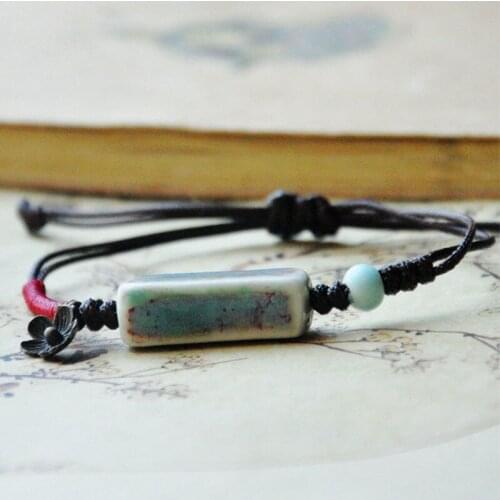 Double Bracelets Ceramic Square Beads Alloy Flower Vintage Rope Knot Charm Bracelet For Women Men Jewelry Adjustable Chain Gift