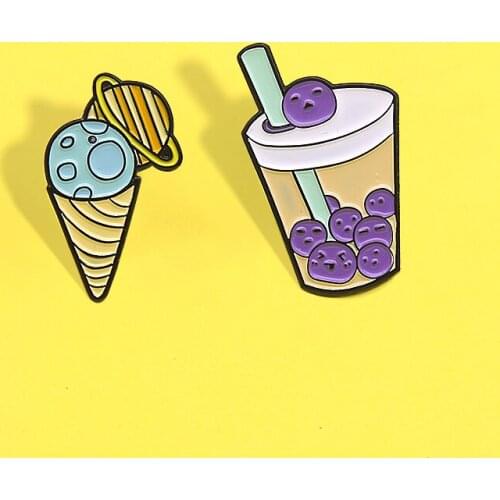 Sweet Planet Ice Cream Drinks Enamel Pin Universe Stellar Ice Cream milk Tea Brooch Lapel Badge Jewelry Gifts for Kids Friends
