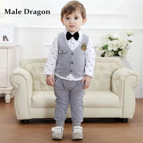Children suit england Children Clothing Sets Long Sleeve Single Breasted Full Turn-down Collar Boys Vest and Tie Bow Set