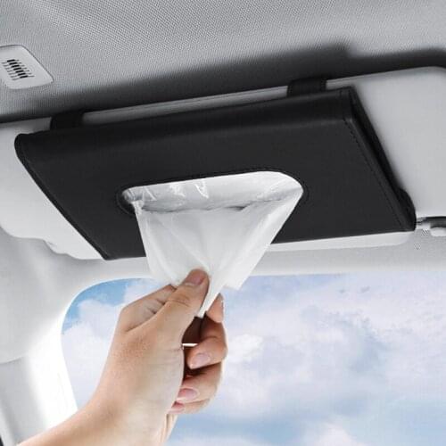 1 Pcs Car Tissue Box Towel Organizer PU Leather Car Sun Visor Tissue Box Face Mask Storage Box Auto Interior Storage Accessories