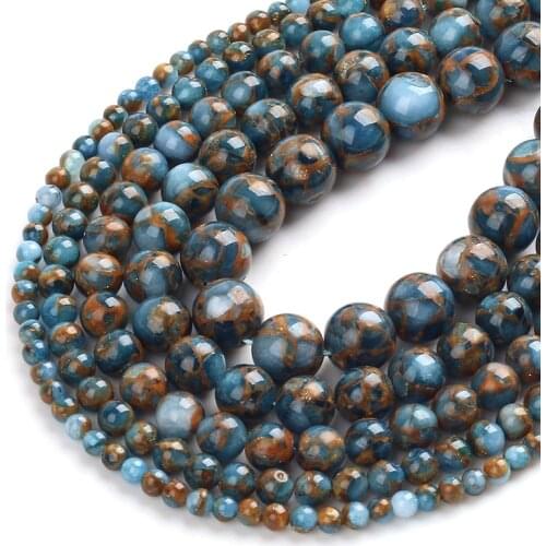 Lake Blue Cloisonne Round Stone Beads Natural Spacer Beads For Jewelry Making DIY Bracelet Ear Studs Accessories 4/6/8/10/12mm