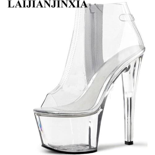 LAIJIANJINXIA New 17cm Super High Heels Pole Dancing Shoes Waterproof Platform Model Catwalk Womens Ankle Boots Dance Shoes