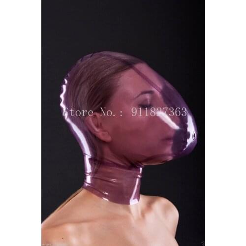 Sexy Handmade Women Men Unisex Exotic Transparent Latex Headgear Full Breath Hole Hoods Mask Rubber Headgear