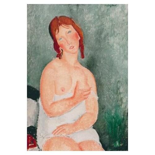 Mujer con camisa Woman with shirt Amedeo Modigliani art online for sale High quality oil on canvas Nude woman painting Handmade