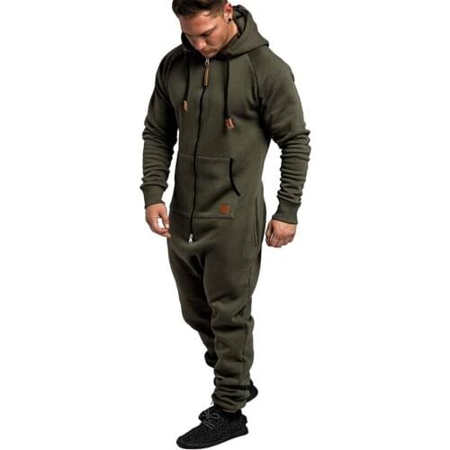 Mens Jumpsuit One Piece Sets 2021 Spring Autumn Mens Hooded Fleece Jumpsuit Male Solid Personality Casual Suit Plus Size 3XL