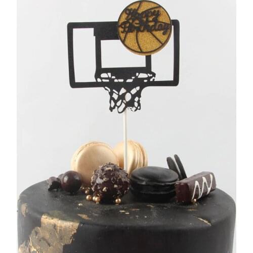 New Theme Basketball Cupcake Topper Black Gold Happy Birthday Cake Topper For Baby Shower Boys Birthday Party Cake Decorations