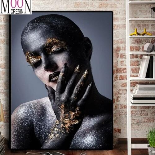 2020 New diamond painting"American Africa woman" full square diamond embroidery full round drill Gold on black girl christmas