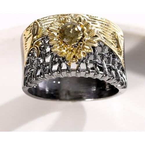 New Hot Selling Simple and Fashionable Gold Color and Black Two-tone Sunflower Hollow Woven Ring Whole Sale
