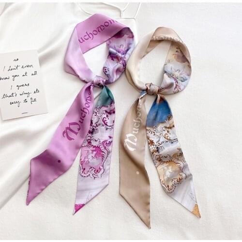 New Refreshing Literary small silk scarf female hair band slender long strip streamer tied bag belt decorative scarf gift