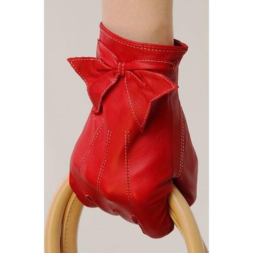 Promotion 2020 Limited Women Gloves Wrist Bow-knot Sheepskin Glove Solid Fashion Real Genuine Leather For Dressing L055PQ