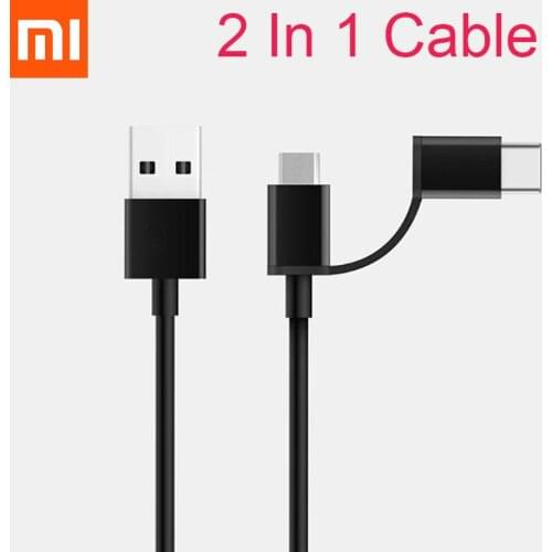 Original Xiaomi Mi Fast Charger Cable 2in1 Micro USB + USB Type-C Quick Charge Cable For Redmi 8T 8A Note 7 8 Pro Mi 10 9 Pro A3