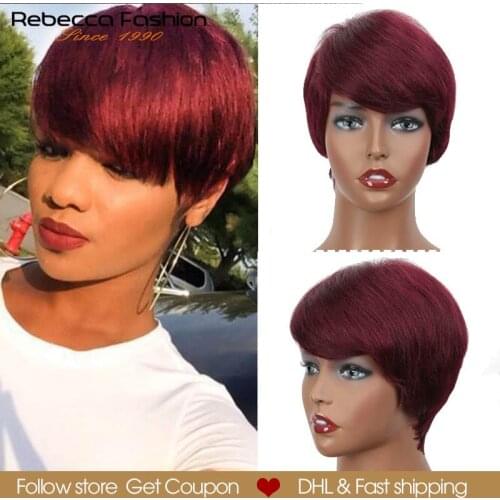 Rebecca Short Straight Hair Wig Peruvian Remy Human Hair Wigs For Black Women Brown Red Full Wig Cheap Wholesale hair bangs wig