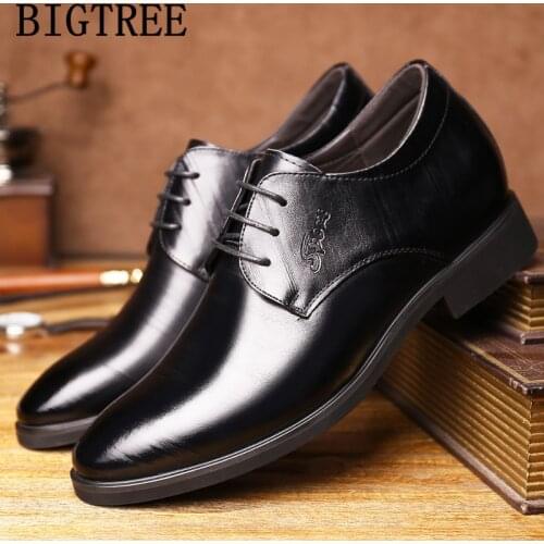 Luxury Mens Shoes Genuine Leather Oxford Men Office Shoes Coiffeur Brown Dress Business Brand Black Elevator Shoes For Men 6 CM