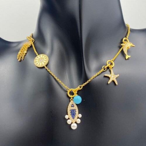 SLJELY Fashion S925 Sterling Silver Charm Jellyfish Fish Starfish Dolphin Summer Sea Elements Adjustable Necklace Women Jewelry