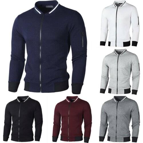 Winter Mens Slim Fit Sweatshirt Outwear Warm Coat Jacket Zipper Stand Collar Plaid Cardigan Long Sleeve Simple 2020 Hot