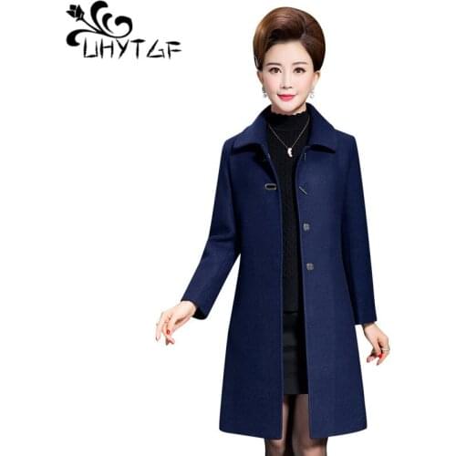 UHYTGF Winter warm jacket women 5XL Plus size women Winter jacket fashion luxury cashmere elegant jacket woolen women coat X715