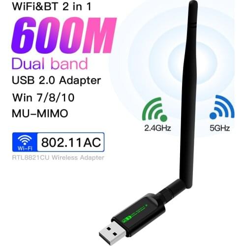 USB WiFi Bluetooth Adapter 600Mbps Dual Band 2.4/5Ghz Wireless External Receiver USB Mini WiFi Dongle Network Card for PC/Laptop
