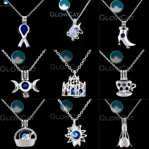 K917 Amulet Triple Moon Goddess Beads Cage Perfume Diffuser Stone Pearl Cage Locket Necklace Pendants for Oyster