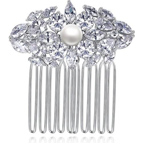 Floralbride Crystal Rhinestone Copper Alloy Bridal Hair Comb Wedding CZ Cubic Zirconia Hair Accessorie Bridesmaids Women Jewelry