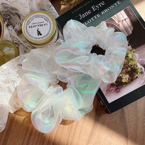 Women Statement Oversized Laser Luster Gauze Hair Ropes Scrunchy Elastic Hair Bands Multi Color Wide Head Band Shiny Hair Ties