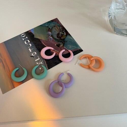 AOMU Spring Summer Korea Cute Candy Color Acrylic C-shaped Earrings Simple Colourful Curved Hoop Earrings for Women Jewelry