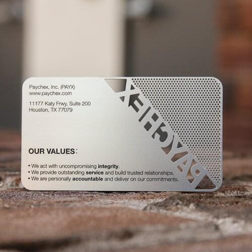 100pcs Luxury Stainless Steel Business Card With Cutout Logo And Black Spot Color in calendars, planners & cards