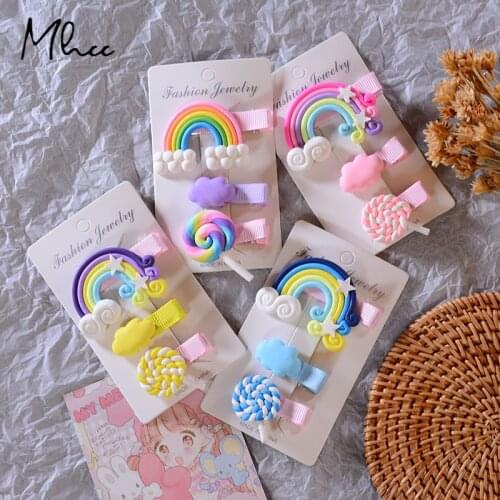 3pc/set Cute Kids Accessories Cartoon Rainbow Hairpins New Girl Cloud Lollipop Bobby Pin Hair Clips For Girls Children Headband