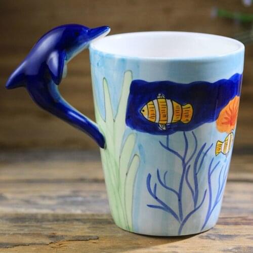 300ml 3D Stereo Dolphin Mug Hand-painted Animal Ceramic Cup Creative Milk Breakfast Cup Cartoon Coffee Mug Gift Cup