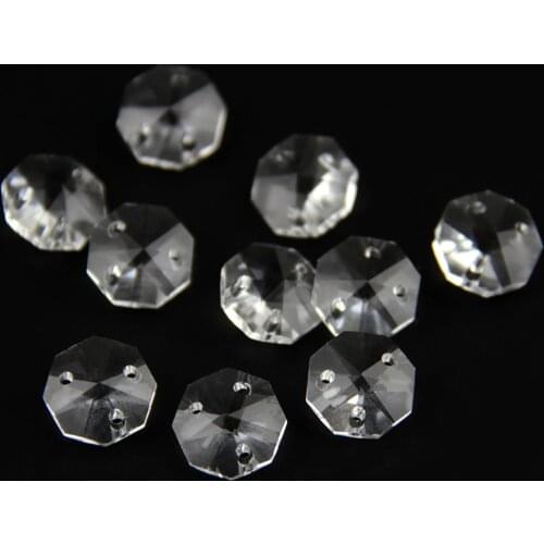 14mm Three Holes 50pcs/100pcs/1000pcs Clear Color Octagon Beads For Chandelier Prism Parts