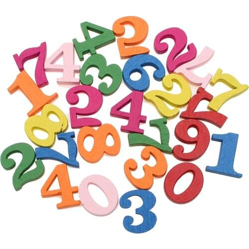 50pcs Colorful Number Wood Craft Embellishments MDF Wooden Cutout Flatback Scrapbooking for Cardmaking DIY Wedding Decoration