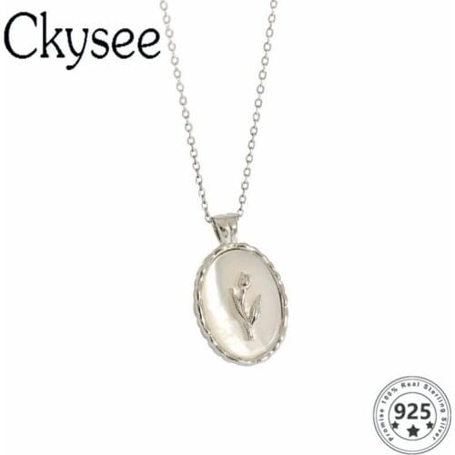 Ckysee 925 Sterling Silver Necklace Golden Shell Tulip Pendant Necklace For Fashion Women Girlfriend Silver Jewelry Gift Korean