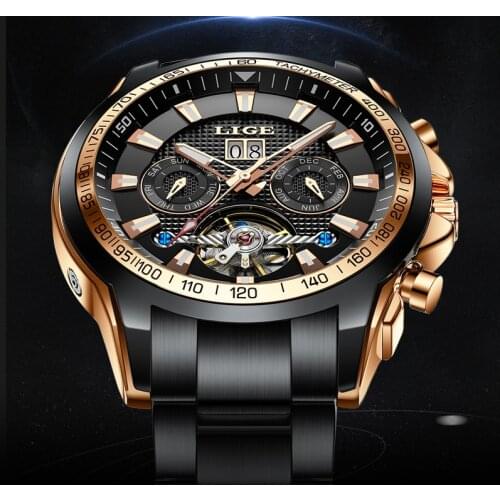 2021 New LIGE Men Watch Mechanical Watches For Men Luxury Sapphire Glass Automatic WristWatch Men 100M Waterproof Reloj Hombre