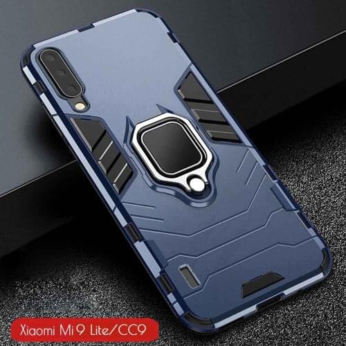 For Mi 9 lite Case Armor PC Cover Metal Ring Holder Phone Case For Xiaomi Mi CC 9 CC9 Mi9 Lite Cover Shockproof Bumper Shell